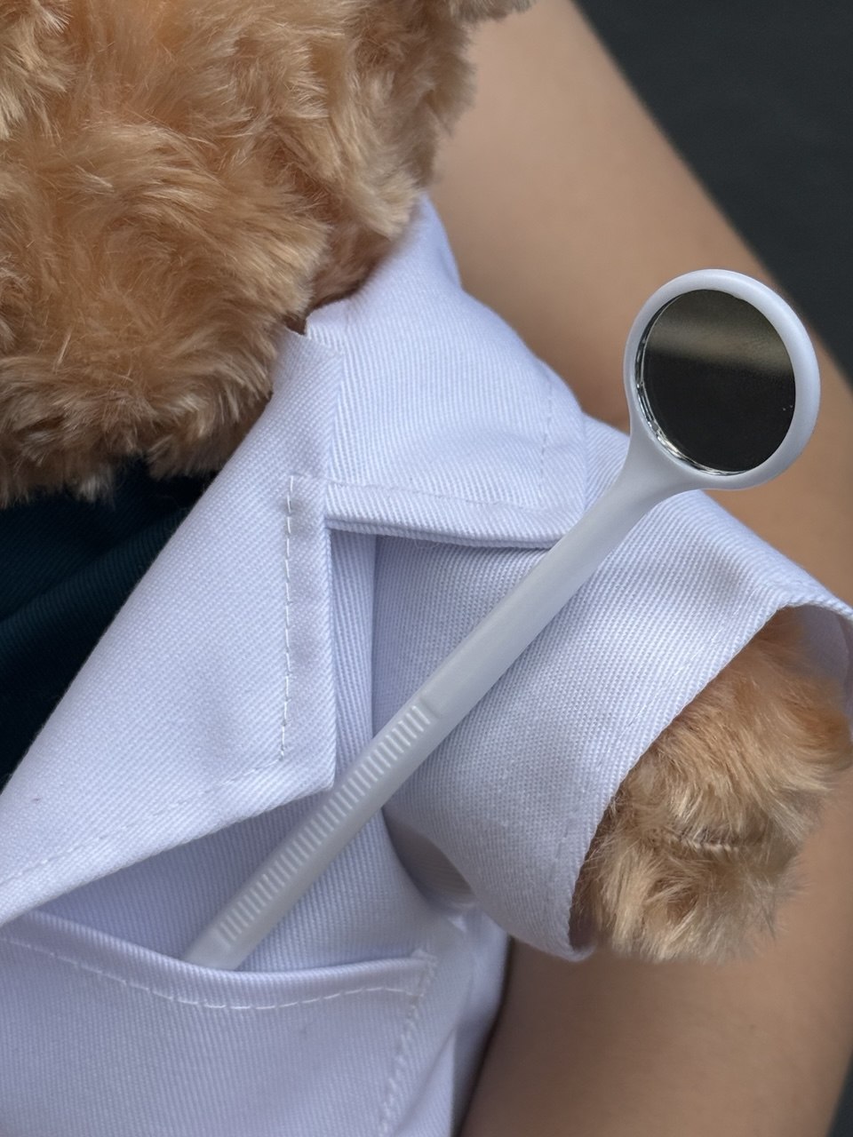 Dentist Bear — A handcrafted teddy bear dressed in a dentist's scrubs and mask, the perfect meaningful gift for a dental graduate or dental professional in Malaysia.