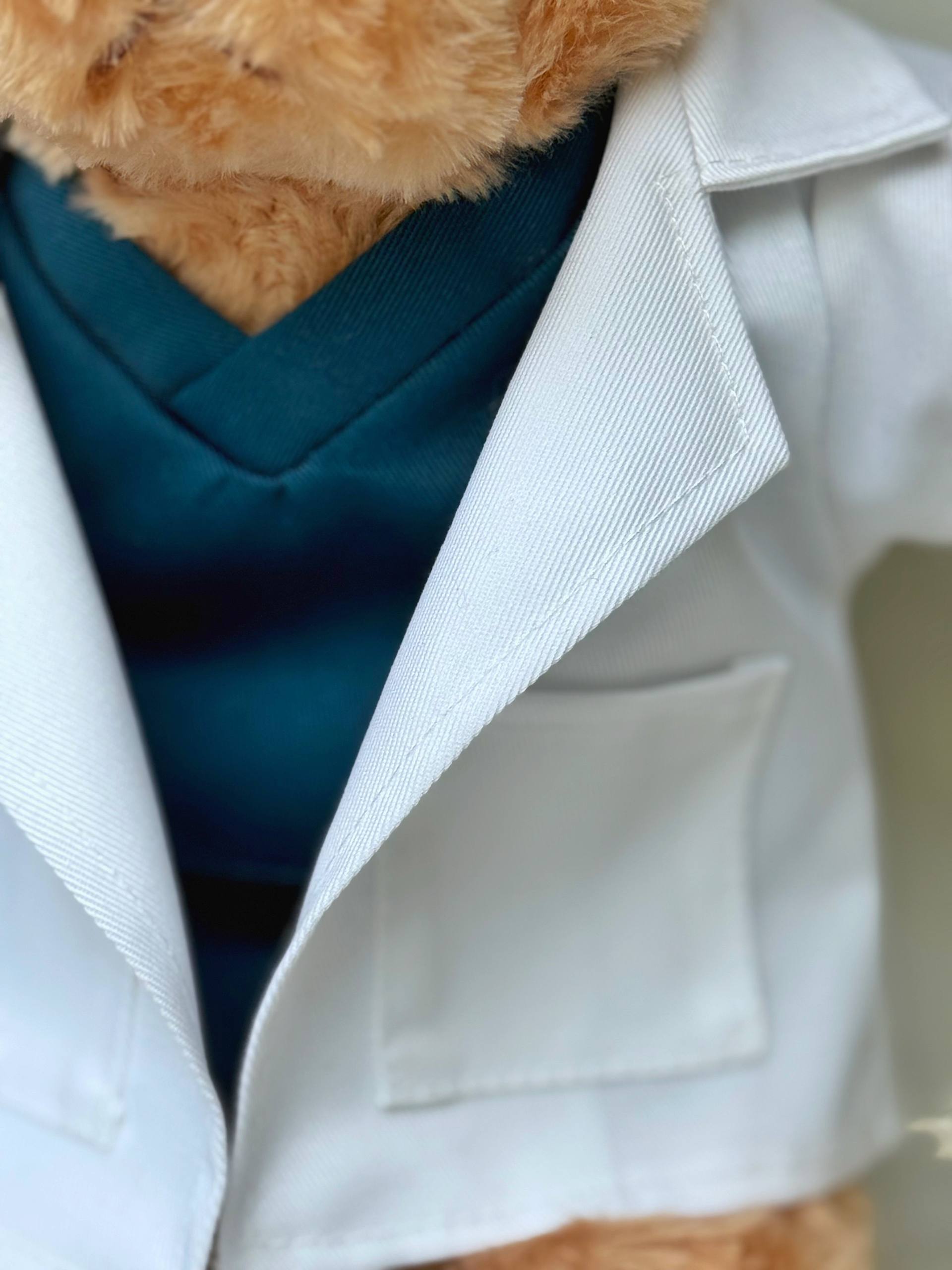 Dentist Bear — A handcrafted teddy bear dressed in a dentist's scrubs and mask, the perfect meaningful gift for a dental graduate or dental professional in Malaysia.