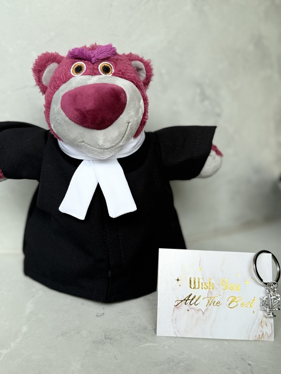 Lawso — A limited-edition handcrafted bear dressed in a distinctive law-themed outfit, designed from a real customer's own requirements. A rare, one-of-a-kind piece for legal professionals.